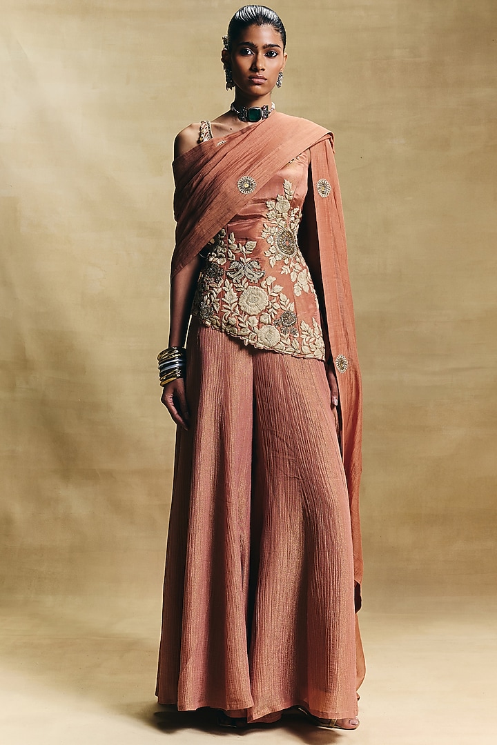 Peach Crush Tissue Gharara Set by Sonam Luthria at Pernia's Pop Up Shop