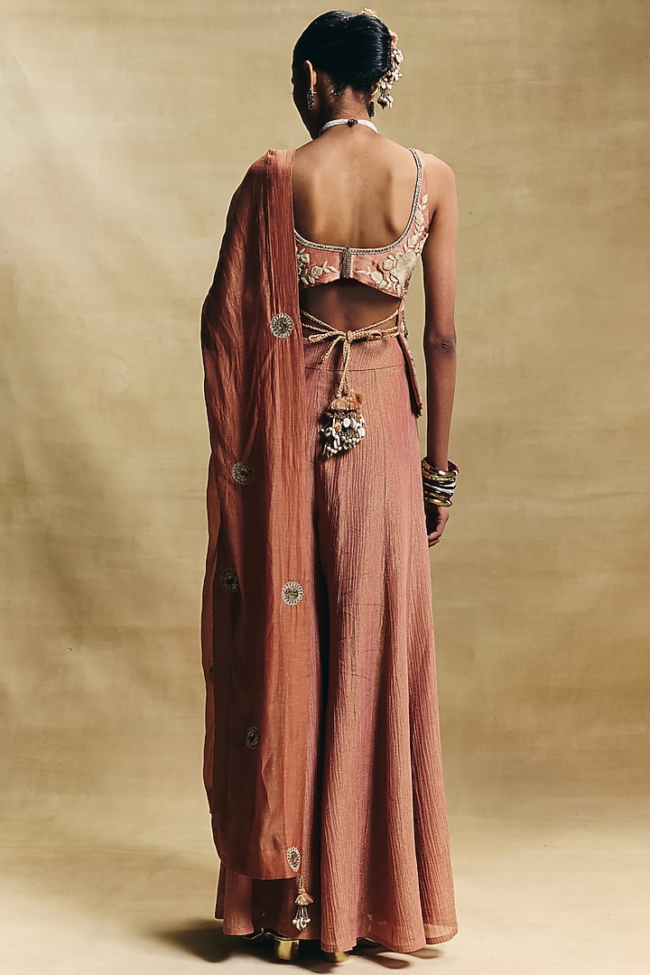 Peach Crush Tissue Gharara Set by Sonam Luthria at Pernia's Pop Up Shop