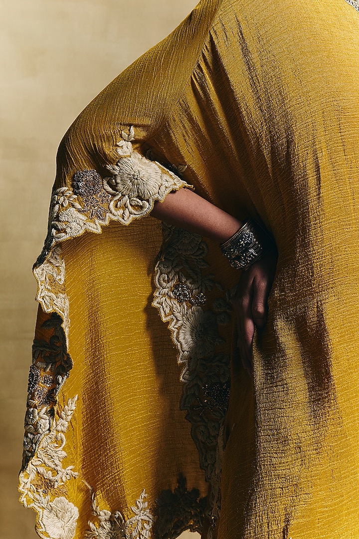 Mustard Crepe Tissue Farshi Salwar Set by Sonam Luthria at Pernia's Pop Up Shop