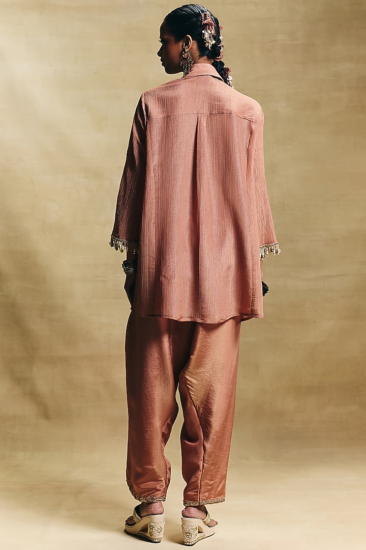 Peach Crush Tissue Hand Embroidered Co-Ord Set by Sonam Luthria at Pernia's Pop Up Shop