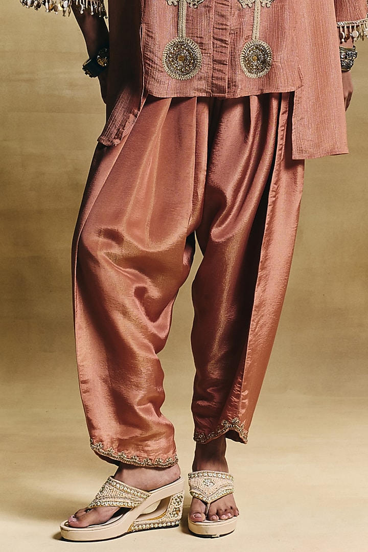 Peach Crush Tissue Hand Embroidered Co-Ord Set by Sonam Luthria at Pernia's Pop Up Shop