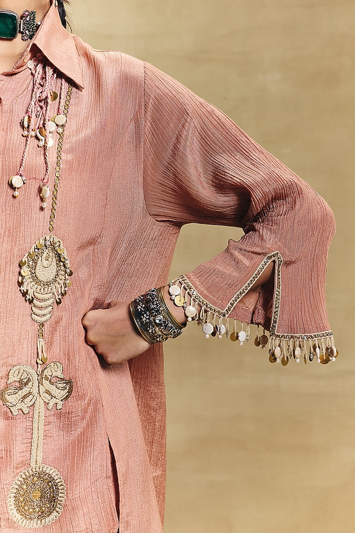 Peach Crush Tissue Hand Embroidered Co-Ord Set by Sonam Luthria at Pernia's Pop Up Shop
