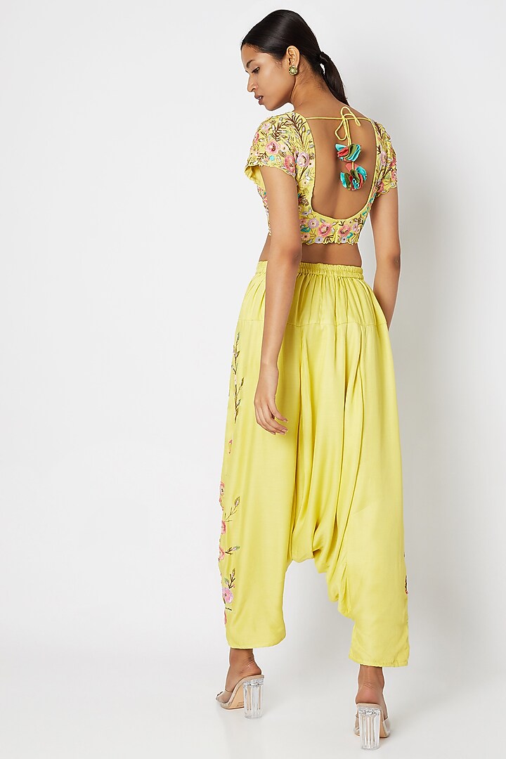 Yellow Embroidered Pant Wedding Saree Set by Sonam Luthria at Pernia's Pop Up Shop