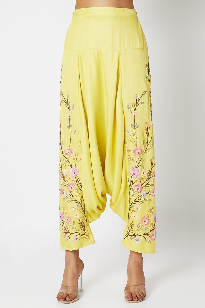 Yellow Embroidered Pant Wedding Saree Set by Sonam Luthria at Pernia's Pop Up Shop