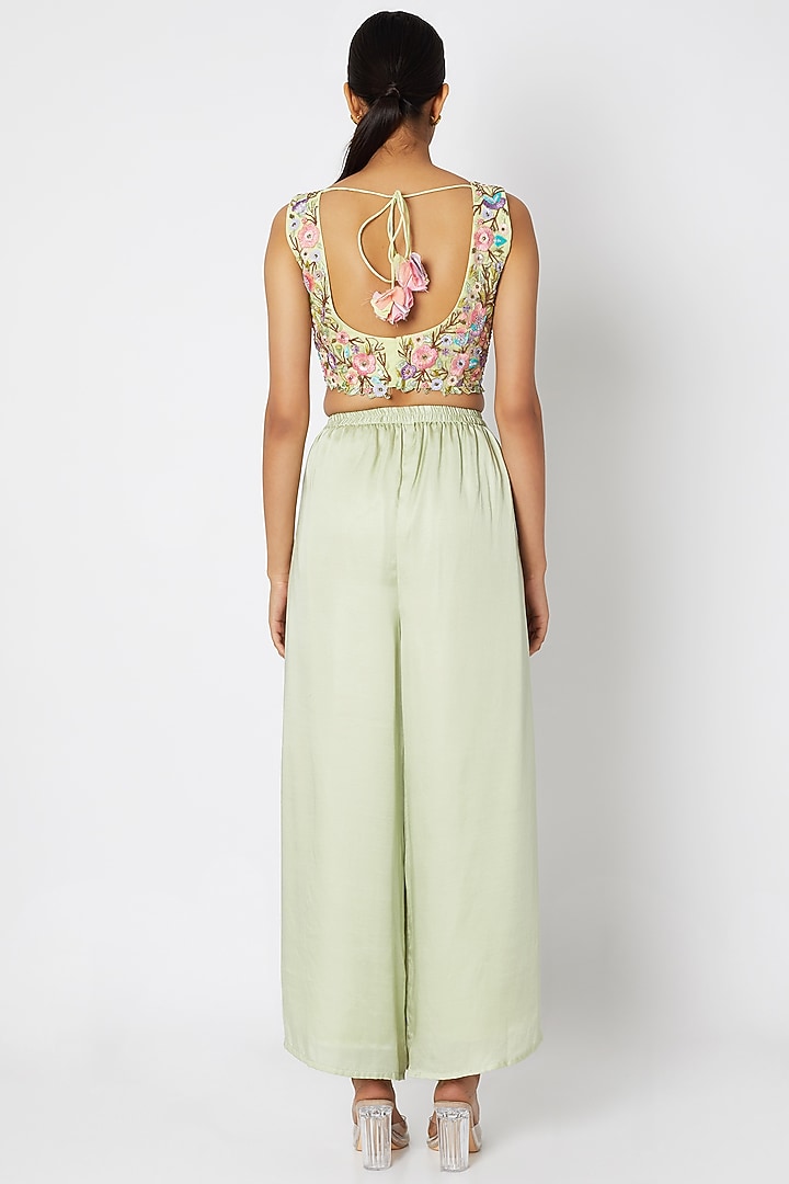 Mint Green Embroidered Blouse With Pants & Dupatta by Sonam Luthria at Pernia's Pop Up Shop