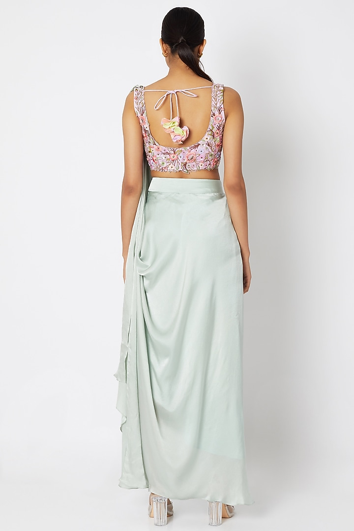 Mint Green Embroidered Draped Wedding Saree Set by Sonam Luthria at Pernia's Pop Up Shop