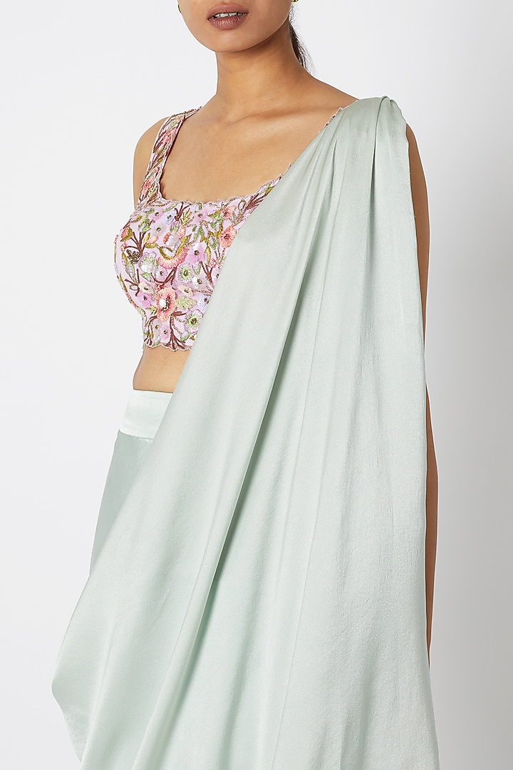 Mint Green Embroidered Draped Wedding Saree Set by Sonam Luthria at Pernia's Pop Up Shop