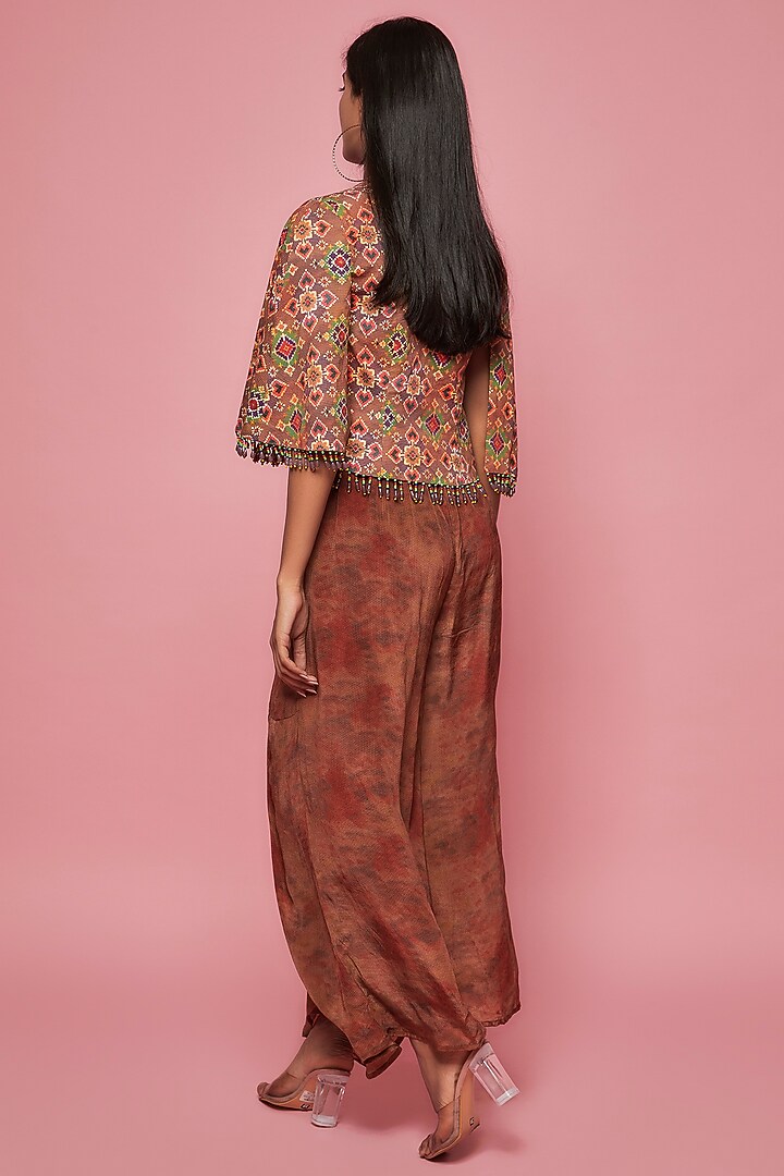 Brown Crepe Embroidered Jacket Set by Sonam Luthria at Pernia's Pop Up Shop