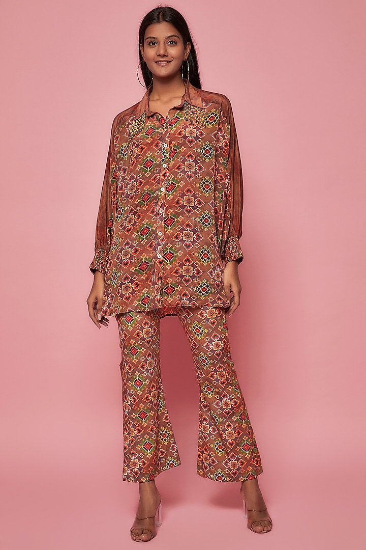 Brown Crepe & Cotton Stretch Printed Co-Ord Set by Sonam Luthria at Pernia's Pop Up Shop