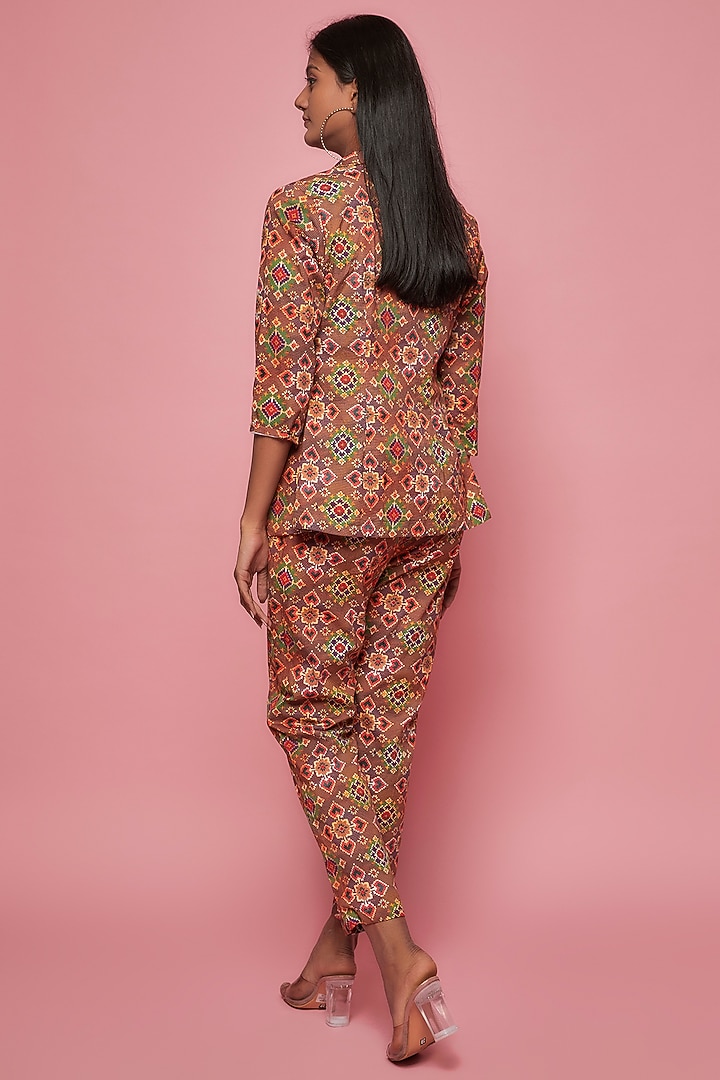 Brown Crepe Embroidered & Printed Jacket Set by Sonam Luthria at Pernia's Pop Up Shop