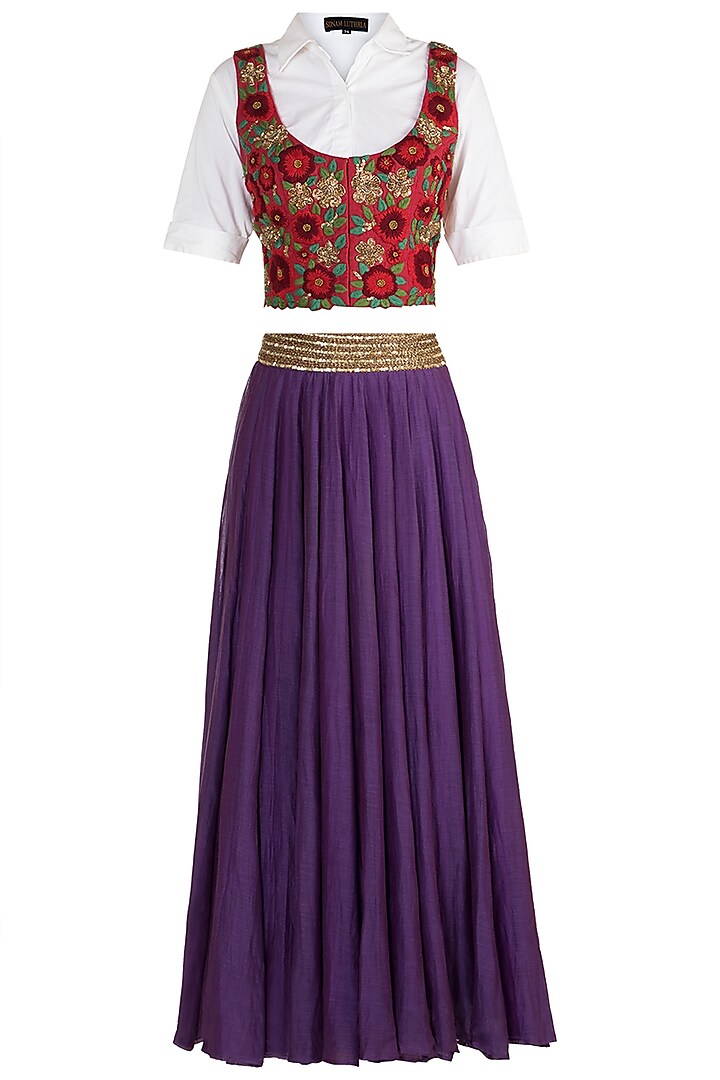 Purple Pinafore Shirt With Skirt by Sonam Luthria