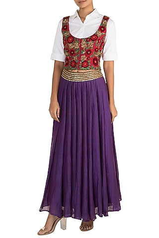 Purple Pinafore Shirt With Skirt by Sonam Luthria