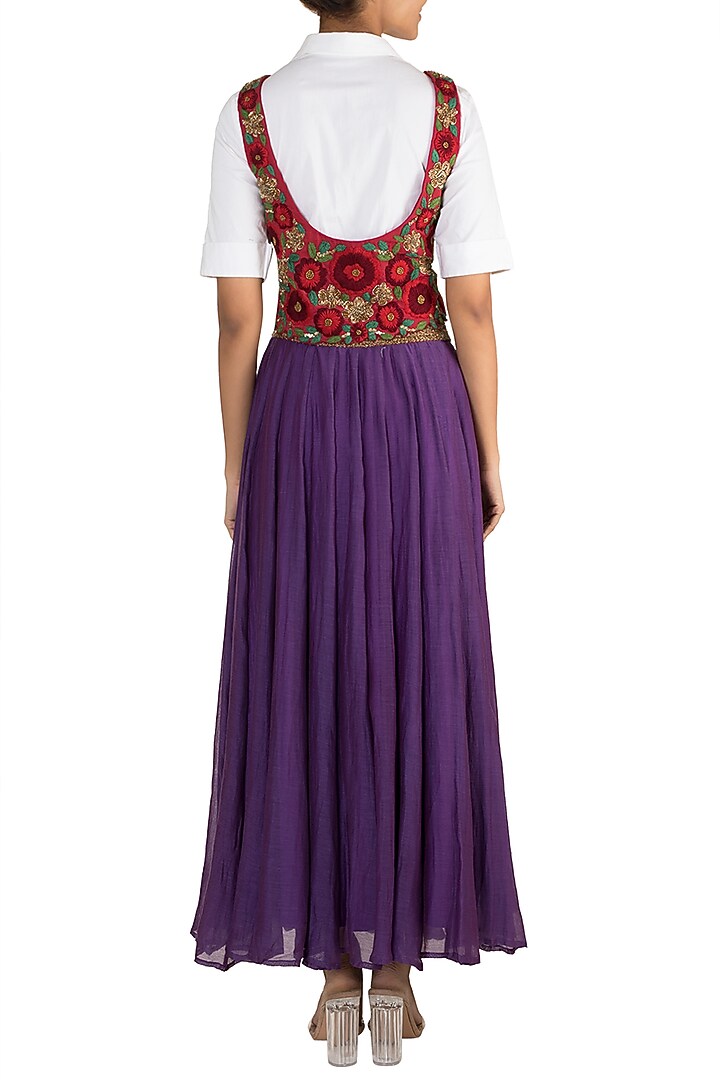 Purple Pinafore Shirt With Skirt by Sonam Luthria at Pernia's Pop Up Shop