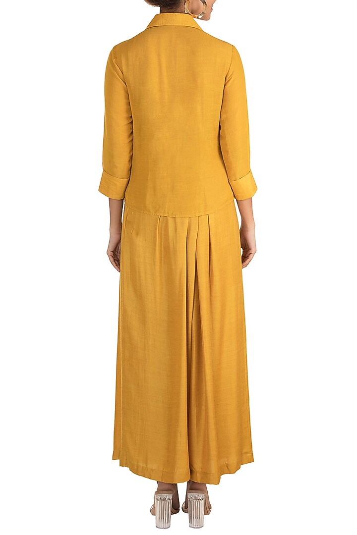 Mustard Yellow Shirt With Waistcoat & Pants by Sonam Luthria at Pernia's Pop Up Shop