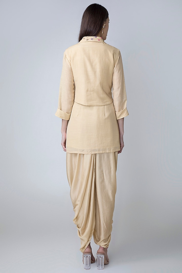 Cream Dhoti Kurta Set With Embroidered Waistcoat by Sonam Luthria at Pernia's Pop Up Shop