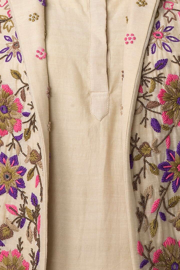 Cream Dhoti Kurta Set With Embroidered Waistcoat by Sonam Luthria at Pernia's Pop Up Shop