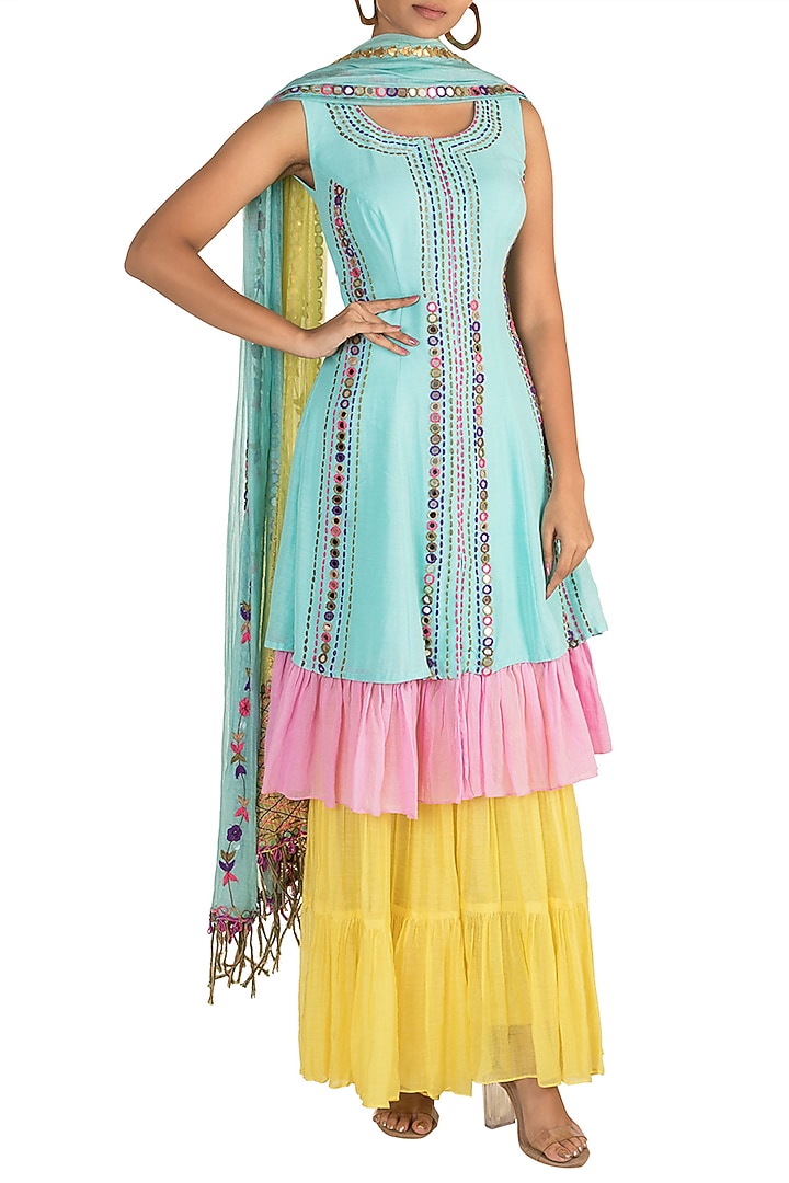 Sky Blue Wedding Sharara Set by Sonam Luthria at Pernia's Pop Up Shop