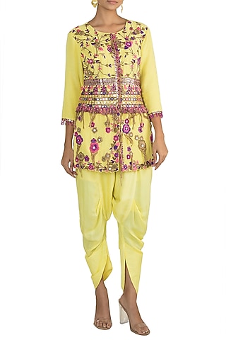 Yellow Embroidered Jacket With Dhoti Pants by Sonam Luthria