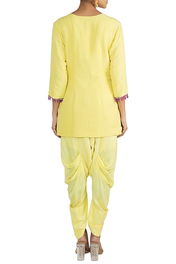 Yellow Embroidered Jacket With Dhoti Pants by Sonam Luthria at Pernia's Pop Up Shop