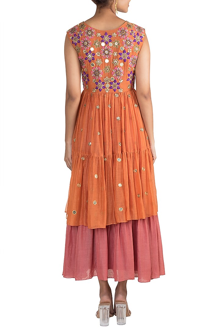 Orange Tiered Jacket With Midi Cocktail Dress by Sonam Luthria at Pernia's Pop Up Shop