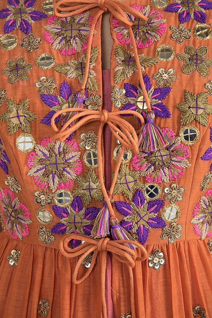 Orange Tiered Jacket With Midi Cocktail Dress by Sonam Luthria at Pernia's Pop Up Shop