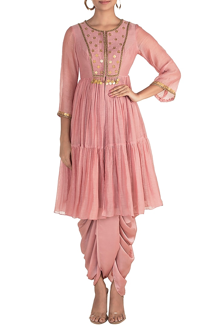 Blush Pink Embroidered Jacket With Dhoti Pants by Sonam Luthria at Pernia's Pop Up Shop