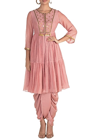 Blush Pink Embroidered Jacket With Dhoti Pants by Sonam Luthria