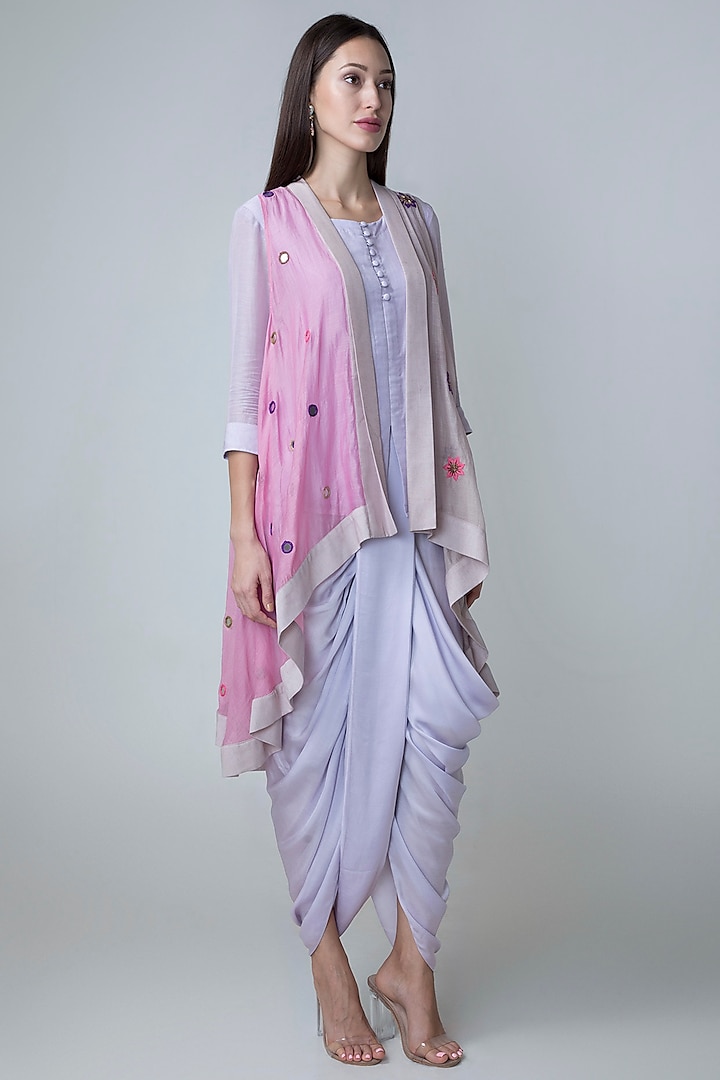Light Purple Dhoti Kurta Set With Jacket by Sonam Luthria