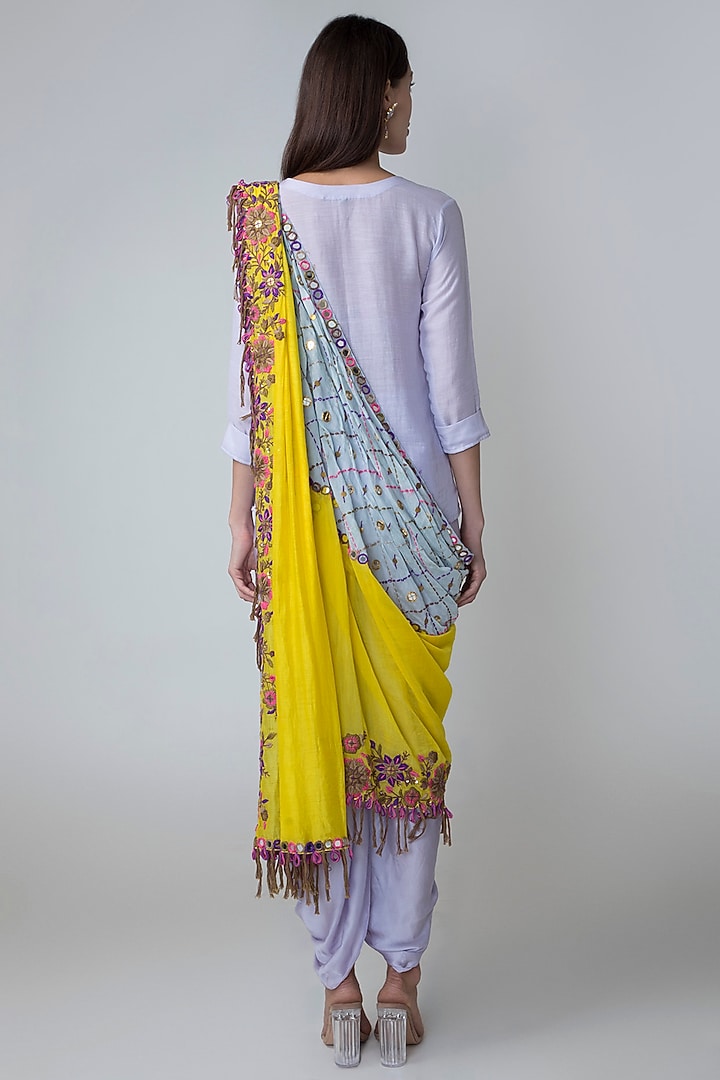 Light Purple Shirt & Dhoti Set With Knotted Dupatta by Sonam Luthria at Pernia's Pop Up Shop