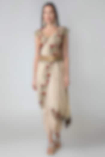 Beige Blouse With Dhoti Pants, Dupatta & Belt by Sonam Luthria