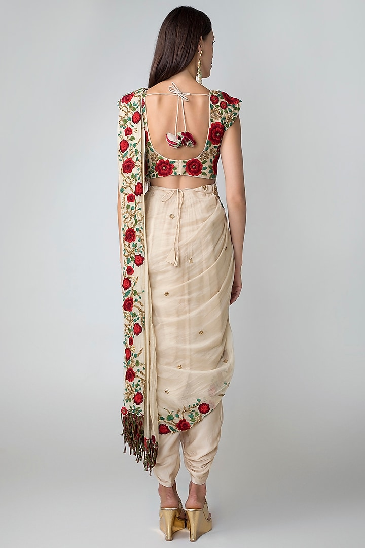 Beige Blouse With Dhoti Pants, Dupatta & Belt by Sonam Luthria at Pernia's Pop Up Shop