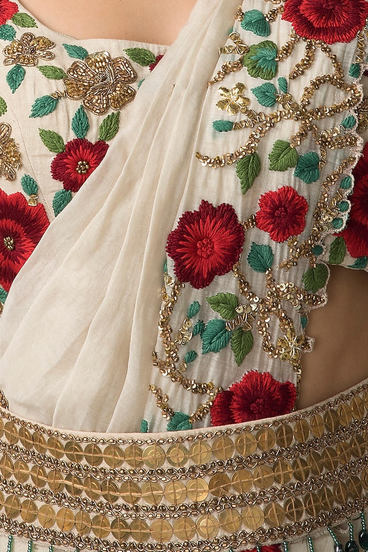 Beige Blouse With Dhoti Pants, Dupatta & Belt by Sonam Luthria at Pernia's Pop Up Shop