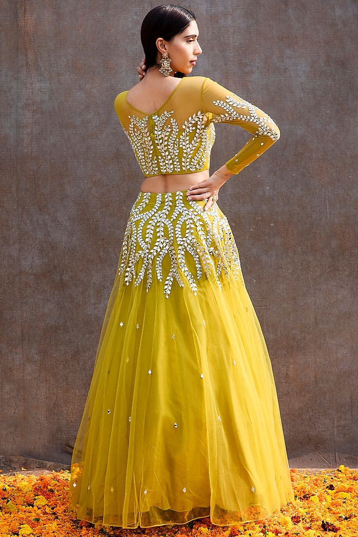 Fluorescent Lime Embroidered Wedding Lehenga Set by Silky Bindra at Pernia's Pop Up Shop