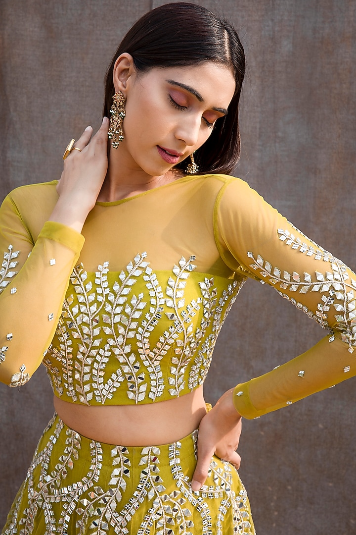 Fluorescent Lime Embroidered Wedding Lehenga Set by Silky Bindra at Pernia's Pop Up Shop
