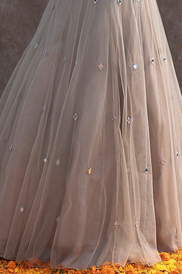Light Grey Embroidered High-Waisted Wedding Lehenga Set by Silky Bindra at Pernia's Pop Up Shop