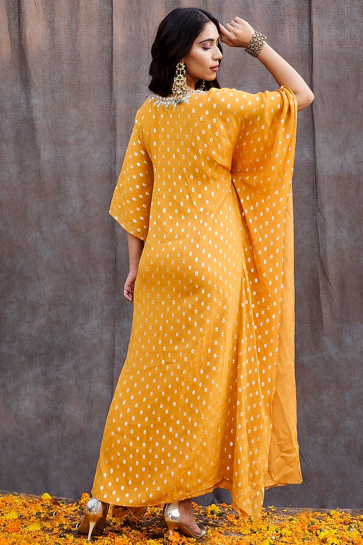 Spectra Yellow Embroidered Kaftan by Silky Bindra at Pernia's Pop Up Shop