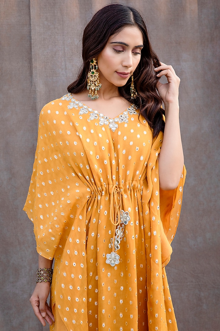 Spectra Yellow Embroidered Kaftan by Silky Bindra at Pernia's Pop Up Shop