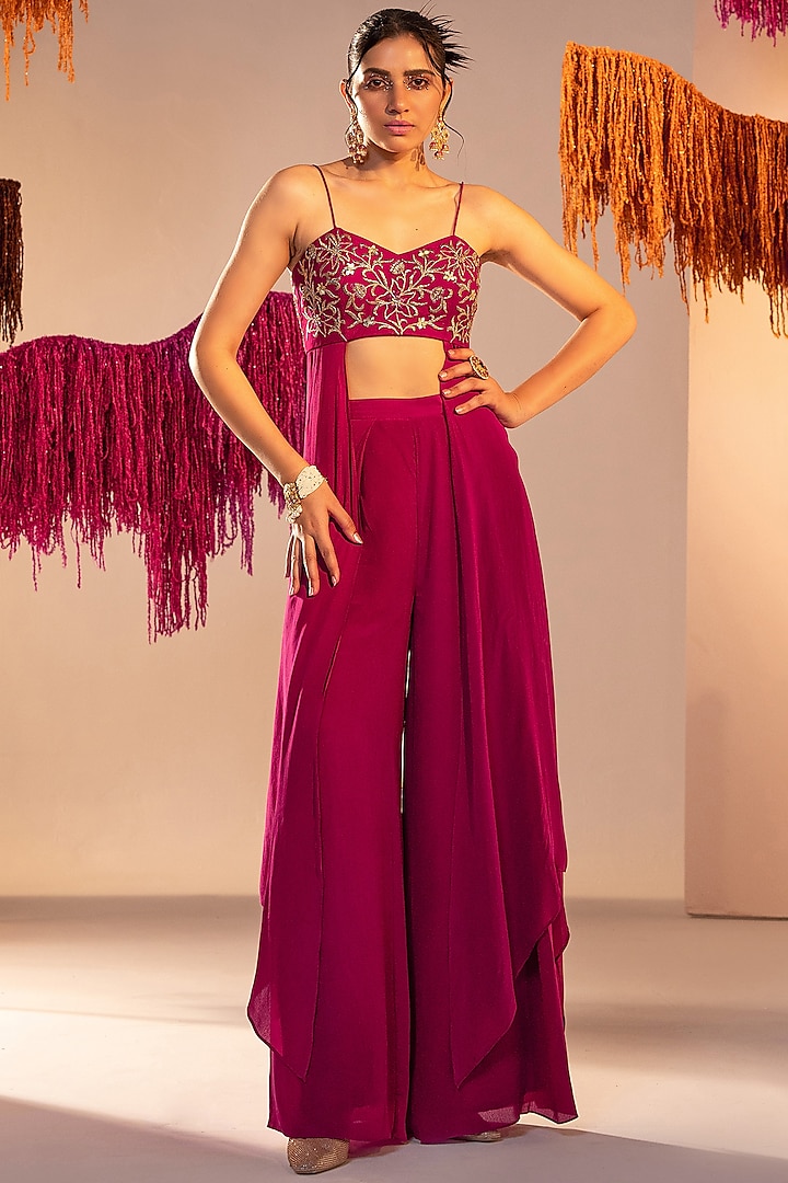 Purple Crepe High-Waisted Flared Pant Set by Silky Bindra at Pernia's Pop Up Shop