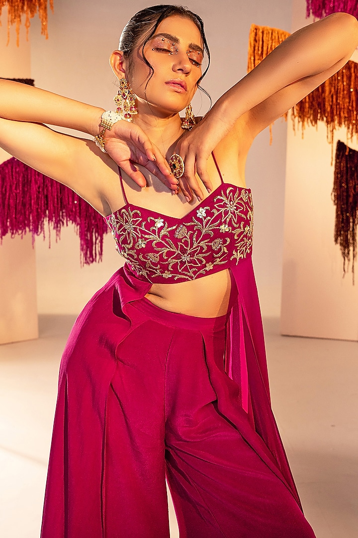 Purple Crepe High-Waisted Flared Pant Set by Silky Bindra at Pernia's Pop Up Shop