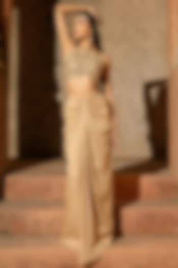 Beige Gold Organza Knotted Draped Skirt Set by Silky Bindra at Pernia's Pop Up Shop