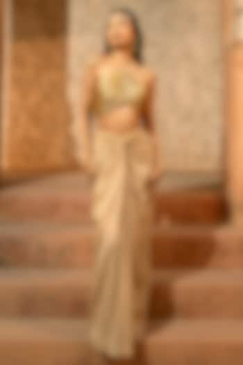 Beige Gold Organza Knotted Draped Skirt Set by Silky Bindra at Pernia's Pop Up Shop