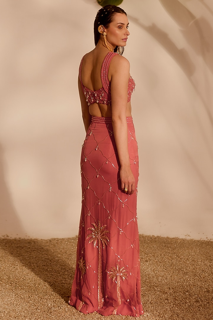 Dusty Pink Organza & Shantoon Embroidered Skirt Set by Silky Bindra at Pernia's Pop Up Shop