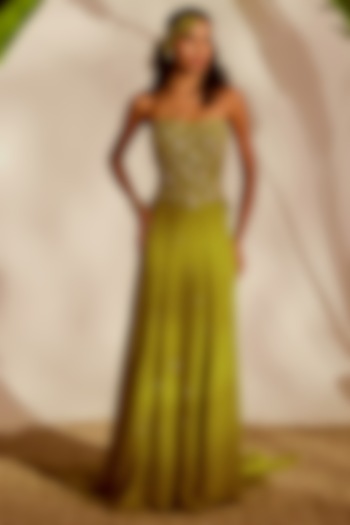 Green Organza & Shantoon A-Line Skirt Set by Silky Bindra at Pernia's Pop Up Shop