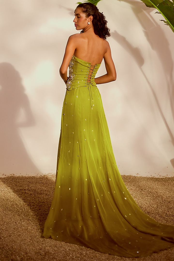 Green Organza & Shantoon A-Line Skirt Set by Silky Bindra at Pernia's Pop Up Shop
