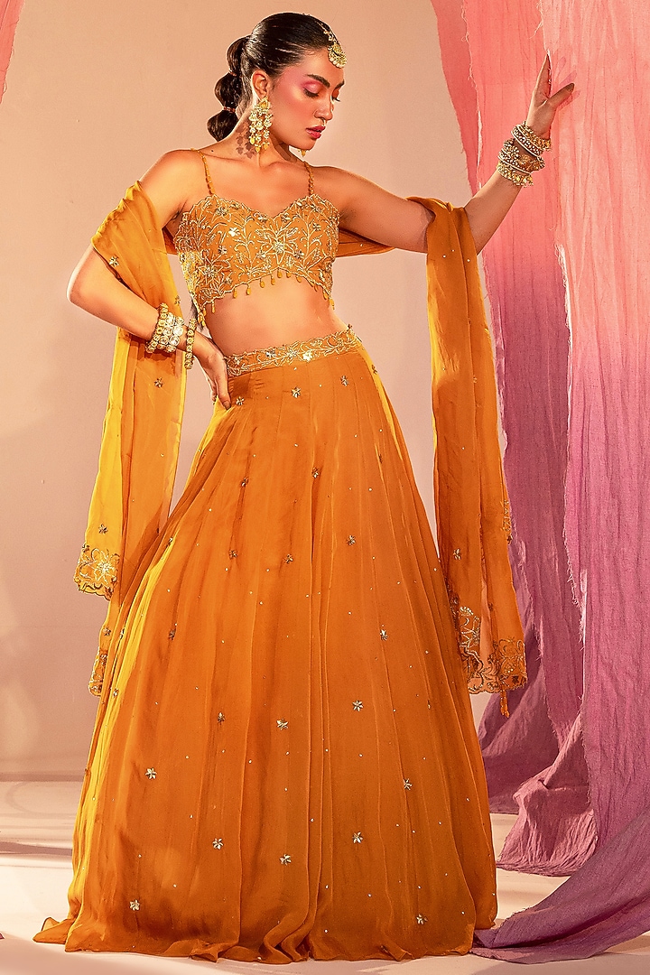 Yellow Organza & Shantoon Wedding Lehenga Set by Silky Bindra at Pernia's Pop Up Shop
