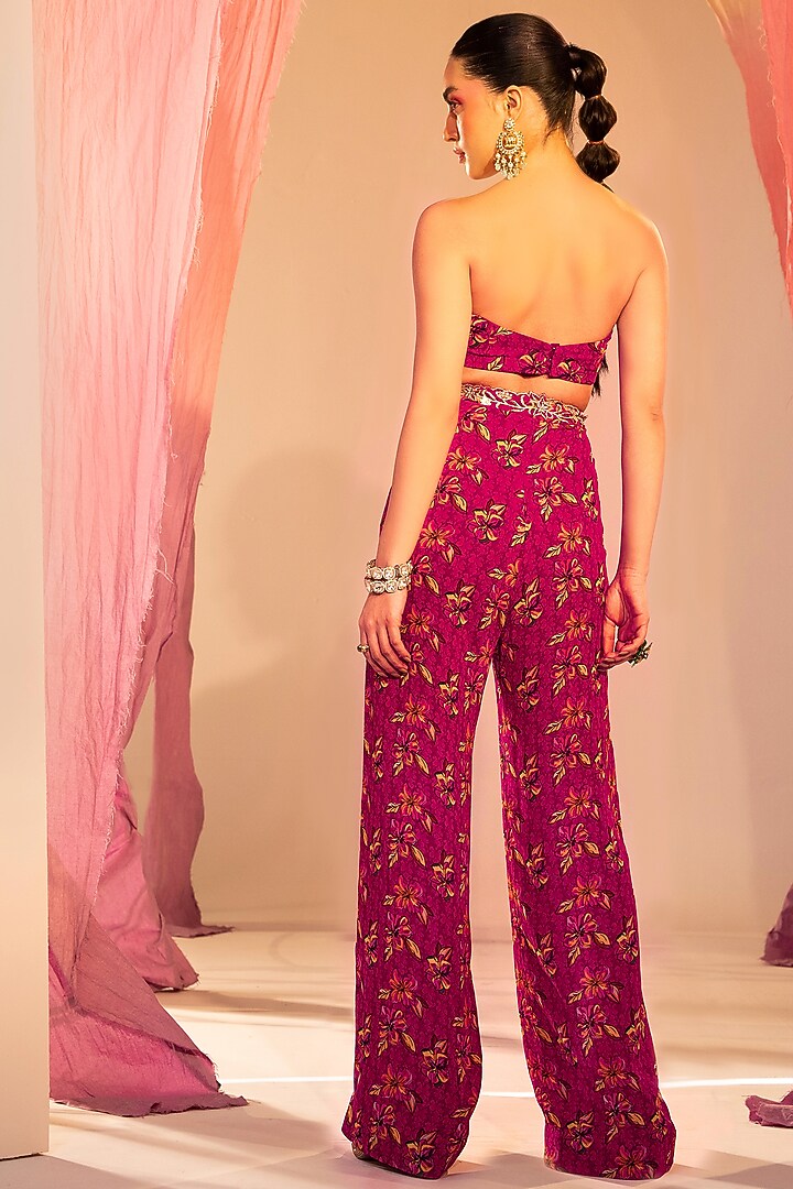 Red Georgette & Shantoon Printed Cape Set by Silky Bindra at Pernia's Pop Up Shop