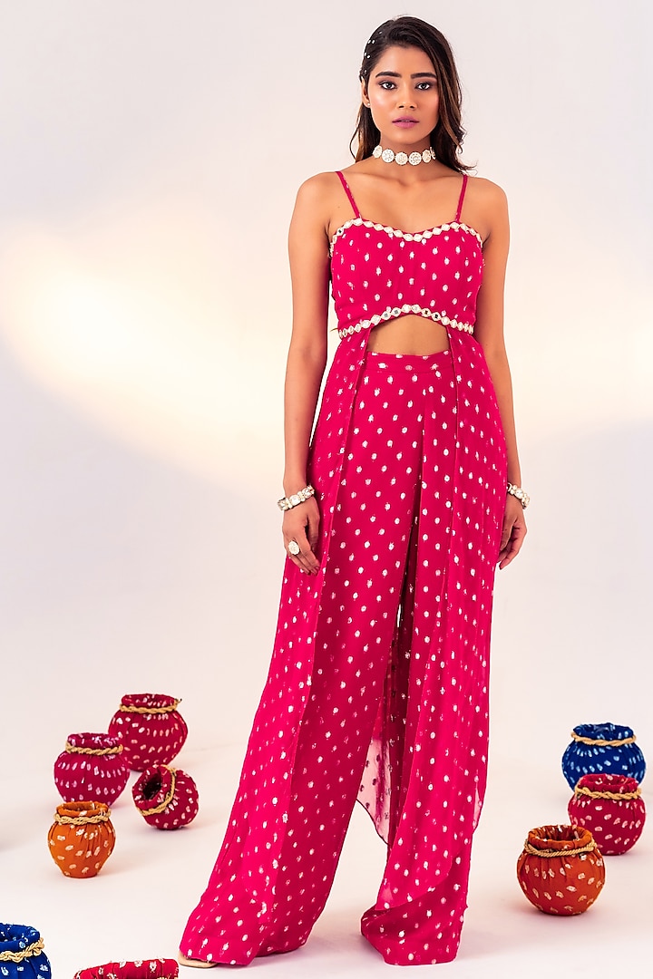 Rani Pink Georgette & Shantoon Co-Ord Set by Silky Bindra at Pernia's Pop Up Shop