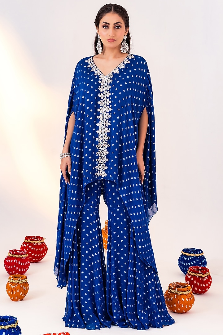 Royal Blue Georgette & Shantoon Gharara Set by Silky Bindra