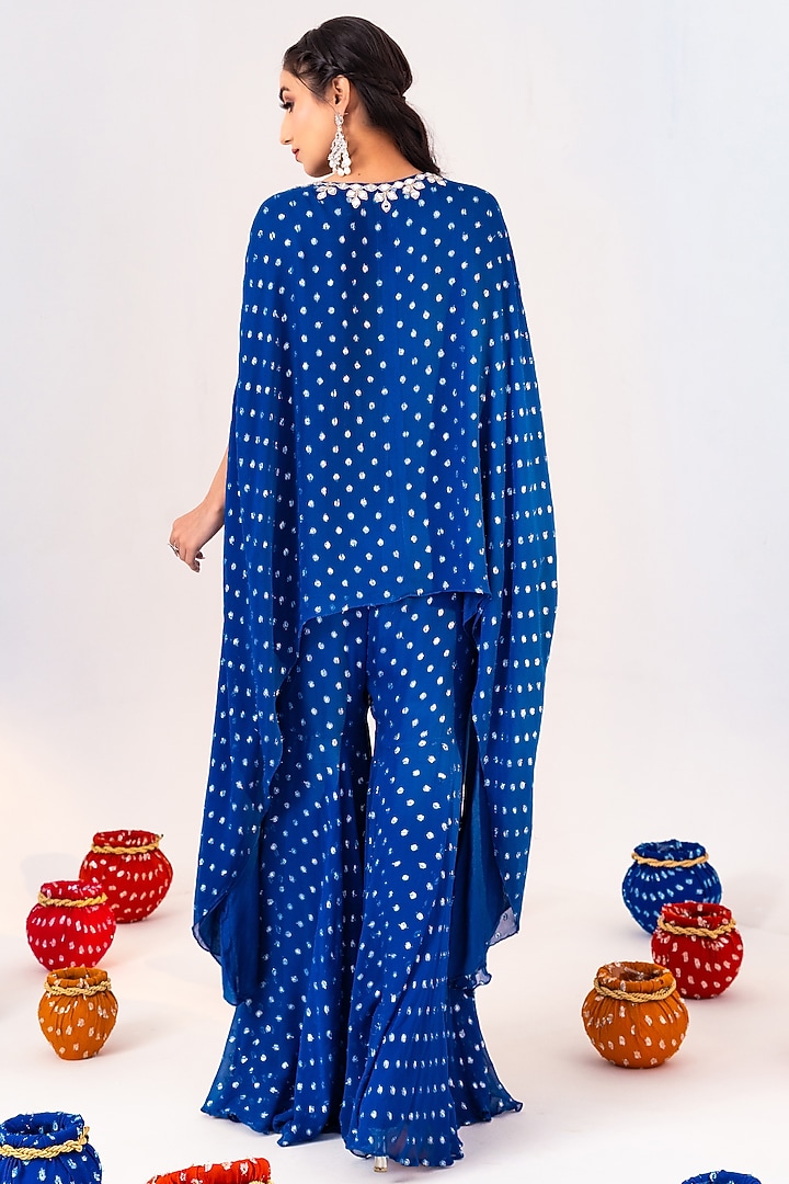 Royal Blue Georgette & Shantoon Gharara Set by Silky Bindra at Pernia's Pop Up Shop