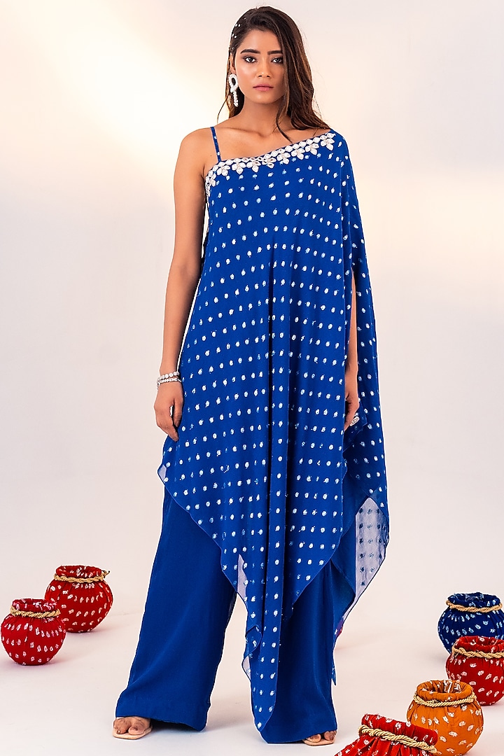 Royal Blue Georgette & Shantoon Co-Ord Set by Silky Bindra at Pernia's Pop Up Shop